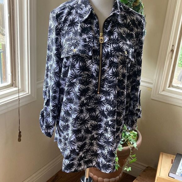Michael Kors Quarter Zip Black & White Tab Sleeves Long Line Tunic Size L - Picture 4 of 10